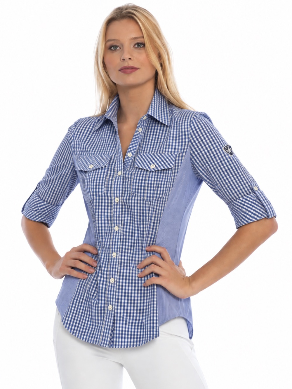 GOODIE RIDER Blue Gingham Ladies Button Up Size XL NWT